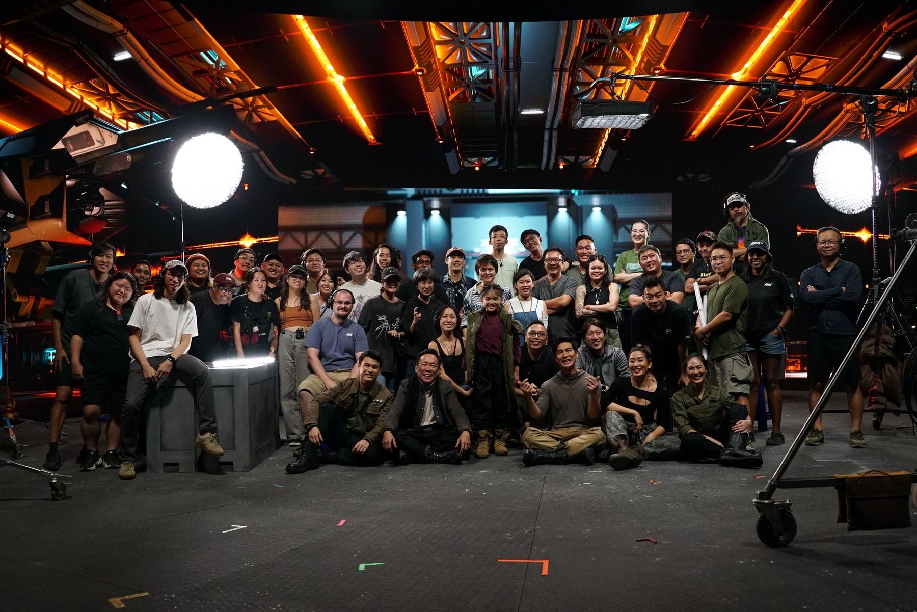 Cast and crew of the short film Scorpion on the LED volume at X3D Studio