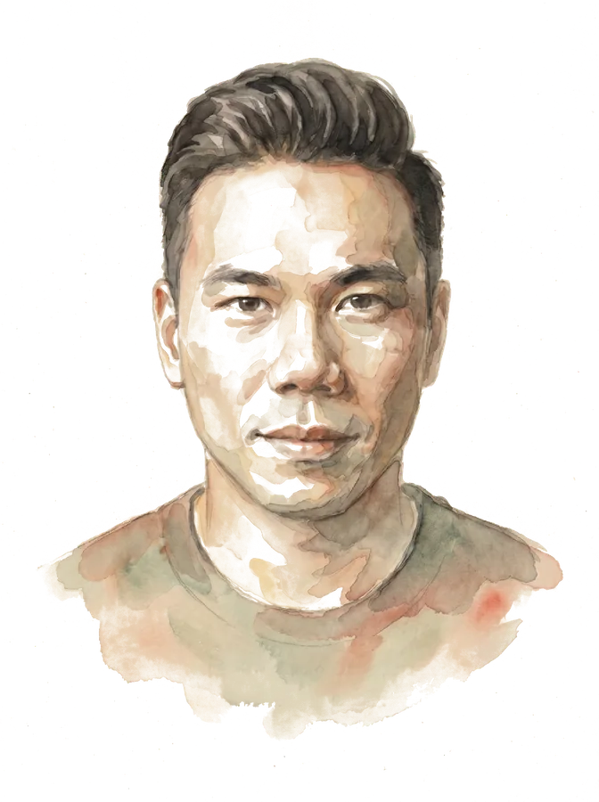 Ink-wash portrait of Joel Lim